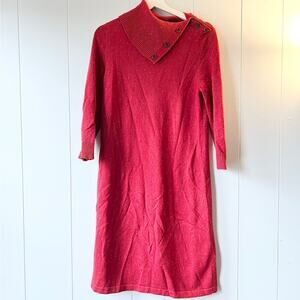 Talbots sweater dress red button neck long sleeve textured cotton blend
